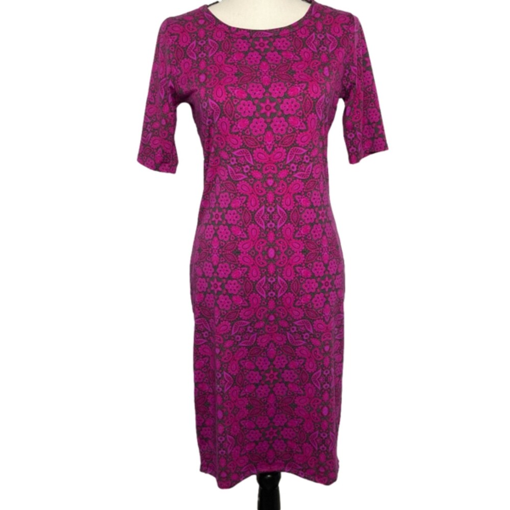 LuLaRoe Floral Shirt Dress Scoop Neck Short Sleeve Rom Com Midi Shirt Dress